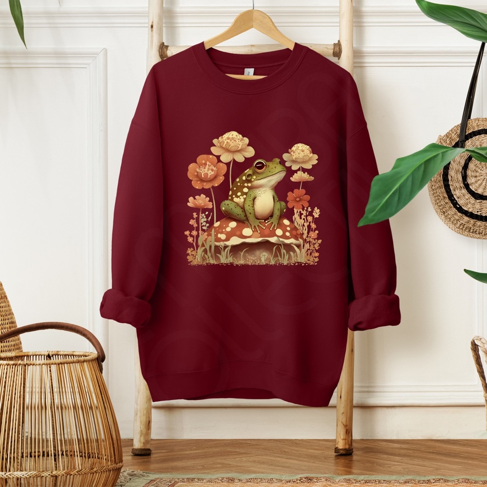 ⬇️ PRICE CUT ⬇️ Frog and Red Mushroom Cottage Core Crewneck Sweatshirt - Picture 6 of 10